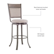 Linon Franklin Swivel Upholstered Barstool Nailhead Trim Steel Frame in Pewter