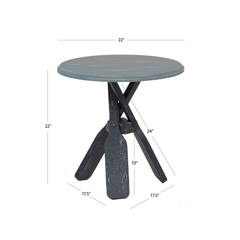 Linon Opal Distressed Wood Coastal Canoe Paddle Side Table in Gray