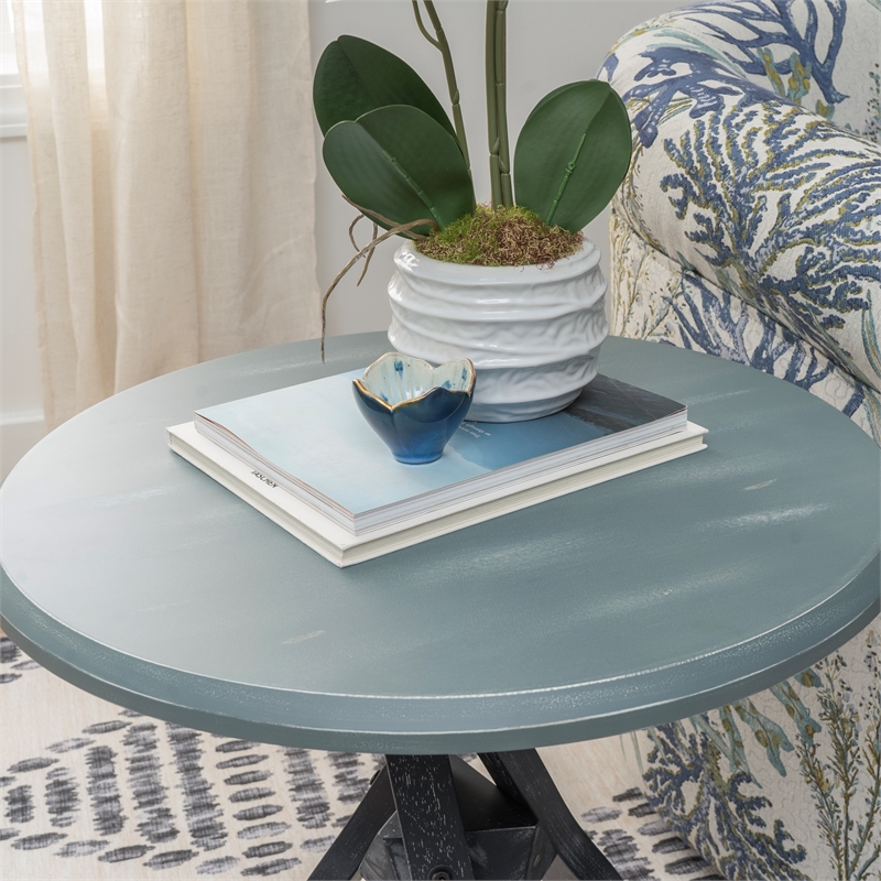 Linon Opal Distressed Wood Coastal Canoe Paddle Side Table in Gray