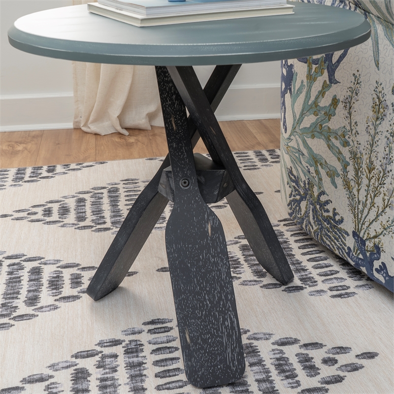 Linon Opal Distressed Wood Coastal Canoe Paddle Side Table in Gray