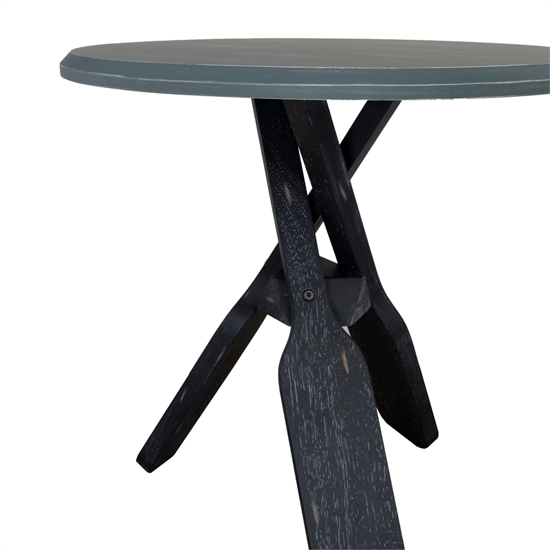 Linon Opal Distressed Wood Coastal Canoe Paddle Side Table in Gray