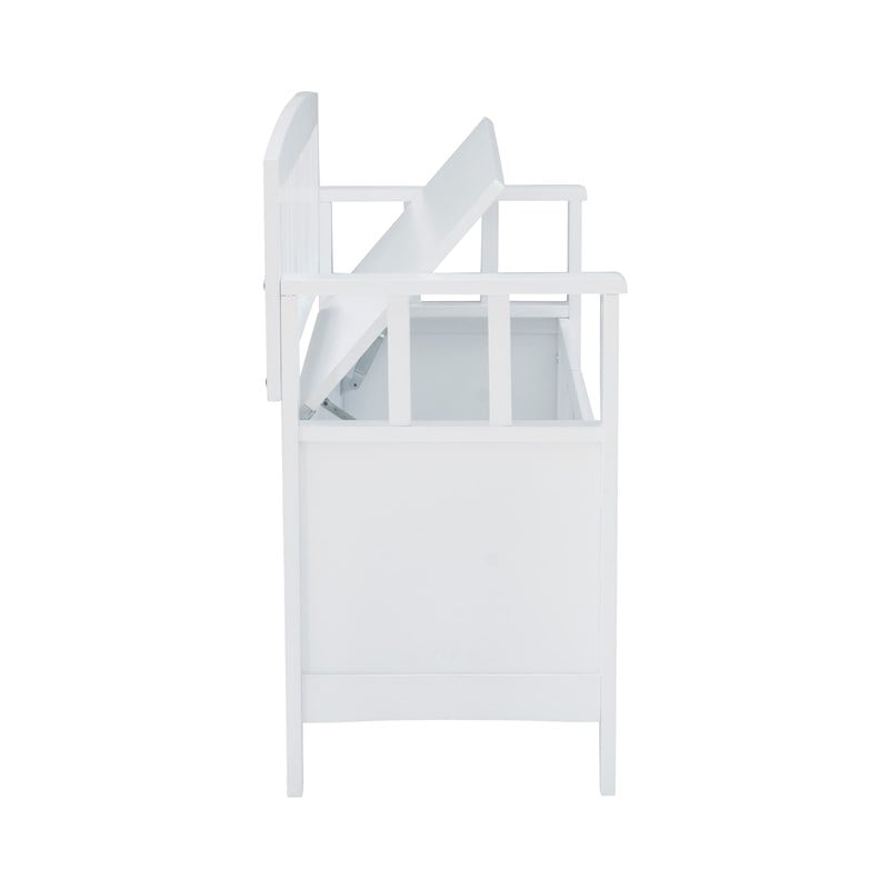 Linon Cynthia Slat Back Storage Bench in Glossy White Wood