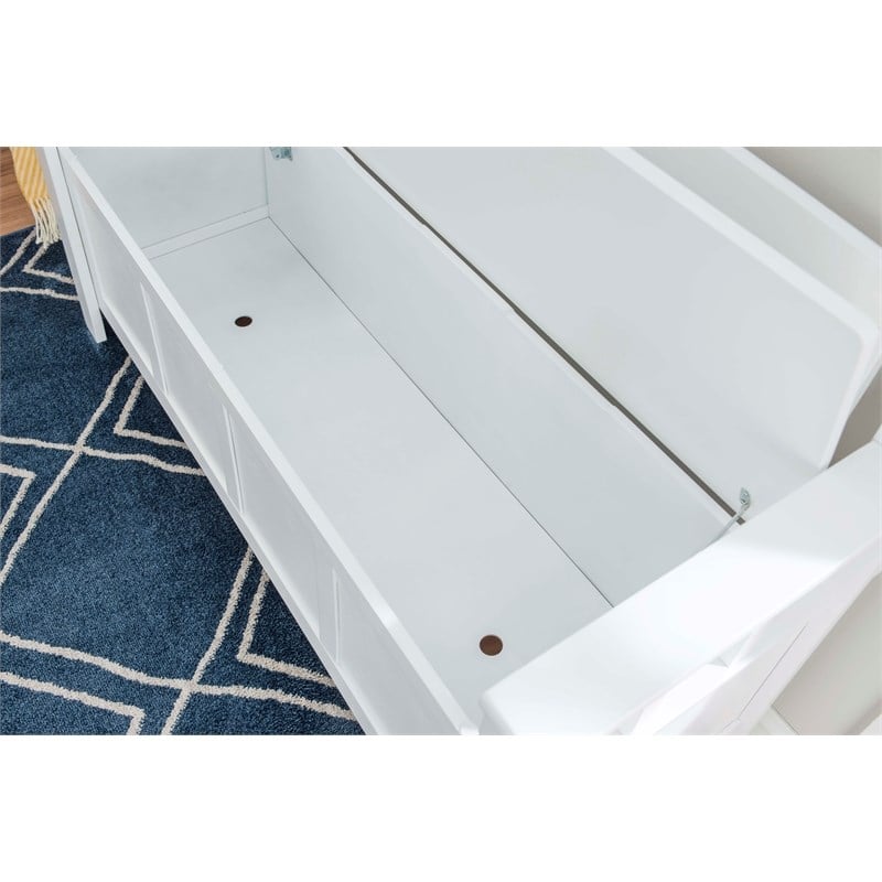 Linon Cynthia Slat Back Storage Bench in Glossy White Wood