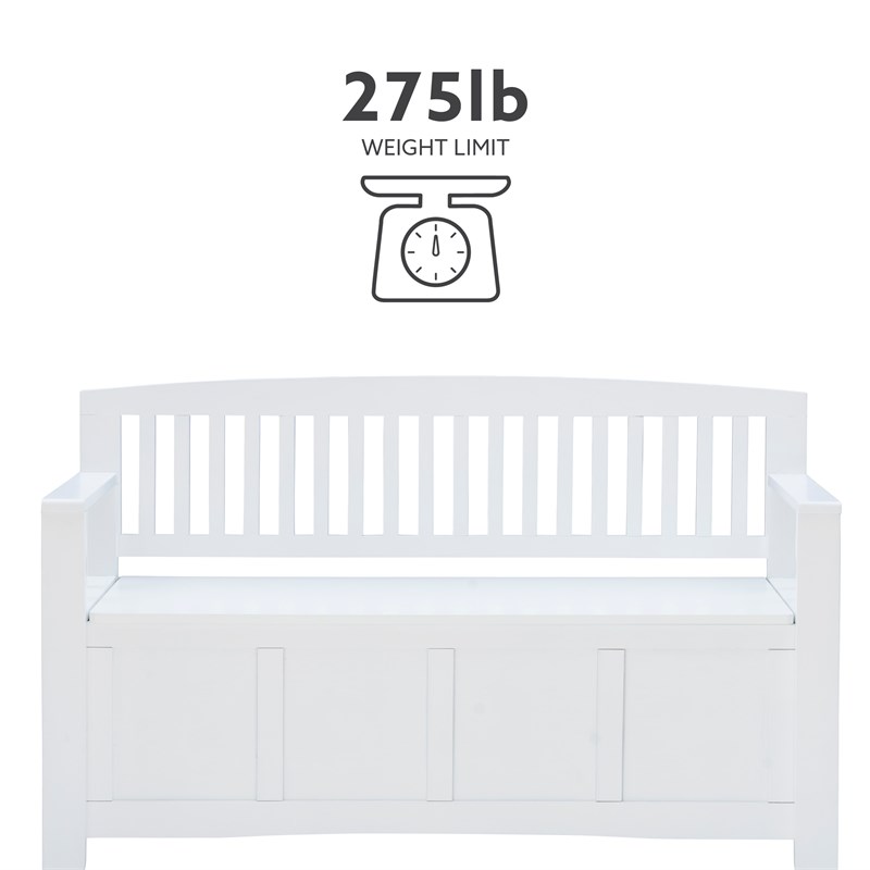 Linon Cynthia Slat Back Storage Bench in Glossy White Wood