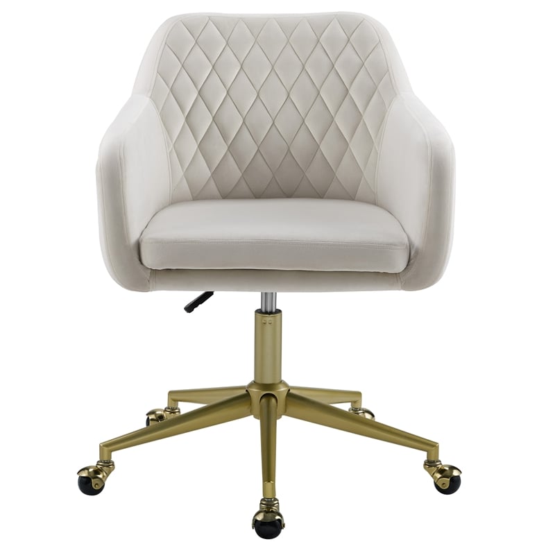 Linon Lyla Gold Metal Base Upholstered Office Chair with Wheels in Off White