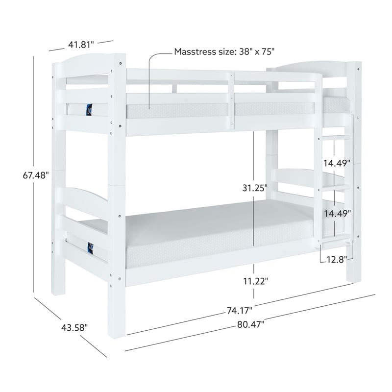 Linon Levi Twin over Twin Wood Bunk Bed in White