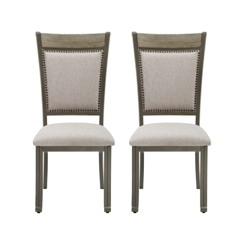 Linon Franklin Metal Upholstered Set of Two Dining Side Chairs in Pewter