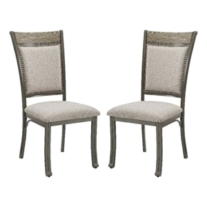 Linon Franklin Metal Upholstered Set of Two Dining Side Chairs in Pewter