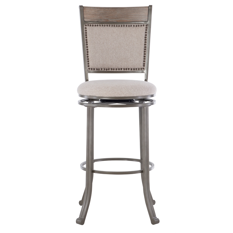 Linon Franklin Gray Wash Wood Upholstered 3 Piece Round Pub Set in Pewter Steel