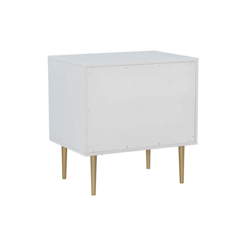 Linon Dylan Wood Nightstand with Two Drawers and Gold Accents in White
