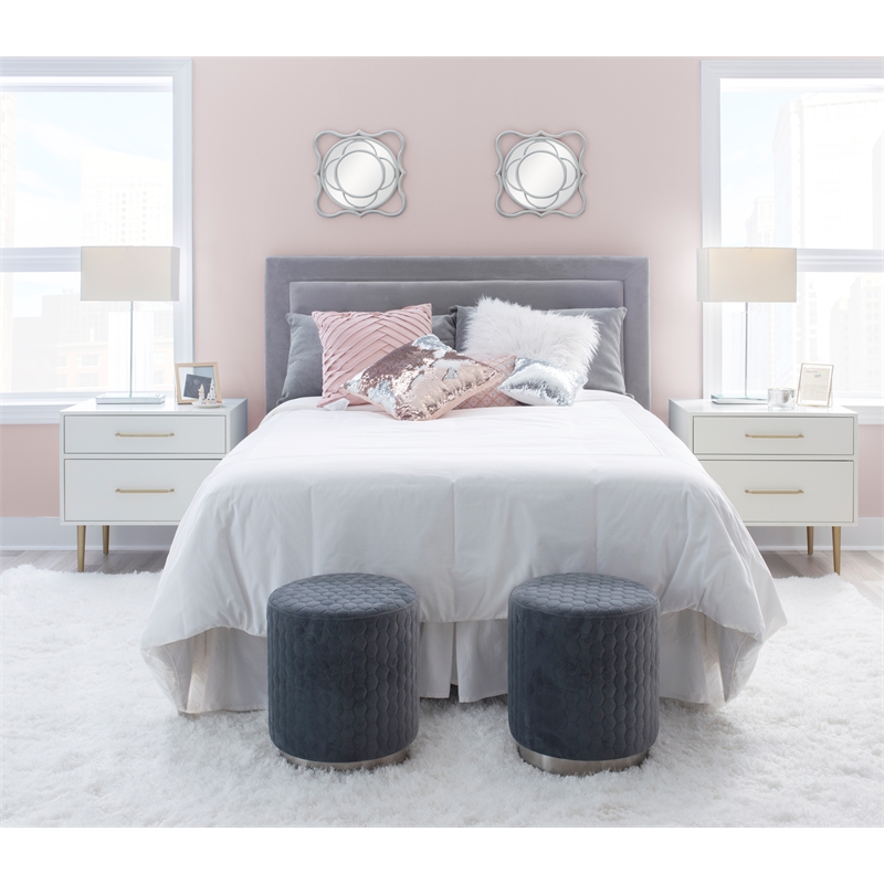 Linon Dylan Wood Nightstand with Two Drawers and Gold Accents in White