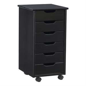 Linon Callie Black Six Drawer Rolling Storage Cart in Black Wood