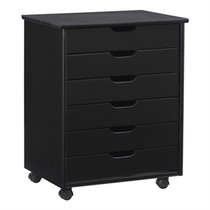 Linon Callie Black Six Drawer Rolling Storage Cart in Black Wood