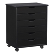 Linon Callie Black Six Drawer Rolling Storage Cart in Black Wood