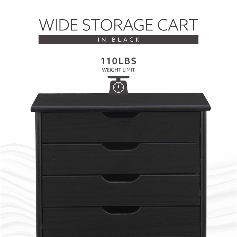 Linon Callie Black Six Drawer Rolling Storage Cart in Black Wood