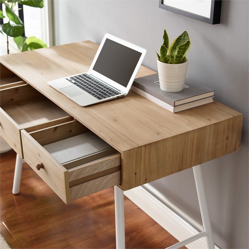 Linon Carter Wood and Metal Three Drawer Desk in White