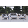 Linon Morningside Outdoor Acacia Wood Ottoman with Gray Cushion in Natural