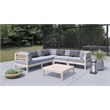 Linon Morningside Outdoor Acacia Wood Ottoman with Gray Cushion in Natural