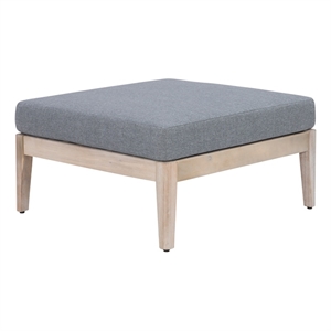 Linon Morningside Outdoor Acacia Wood Ottoman with Gray Cushion in Natural