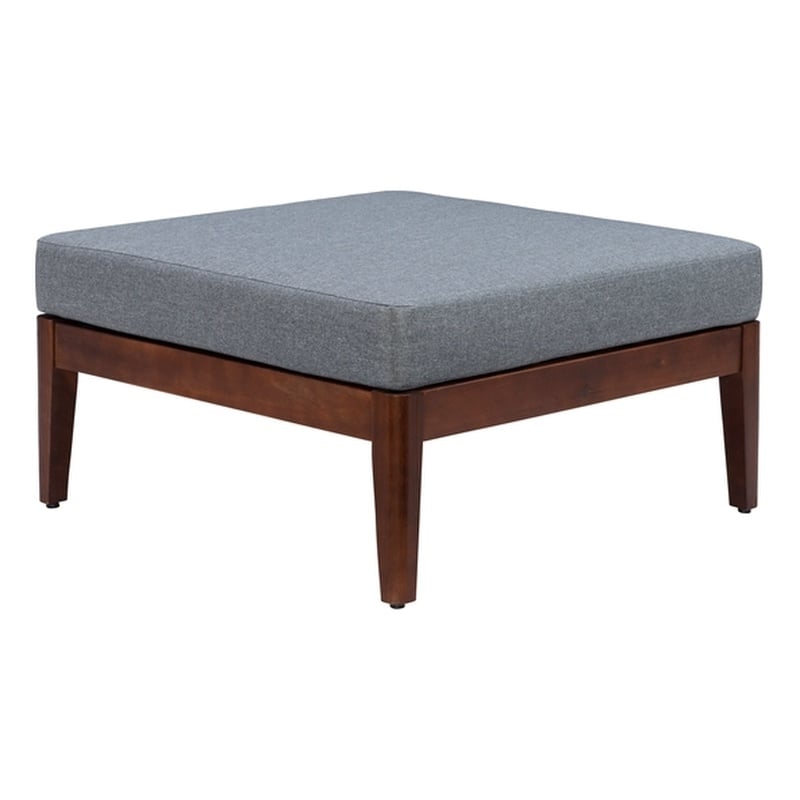 Linon Morningside Outdoor Acacia Wood Ottoman with Gray Cushions in Walnut