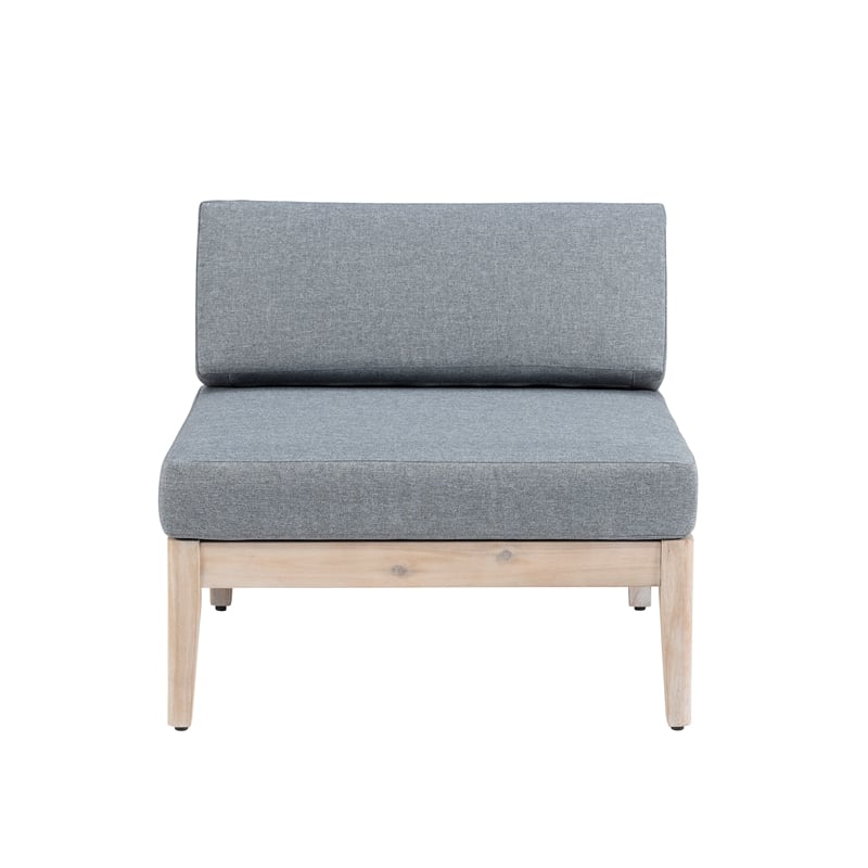 Linon Morningside Outdoor Acacia Wood Middle Chair with Gray Cushions in Natural