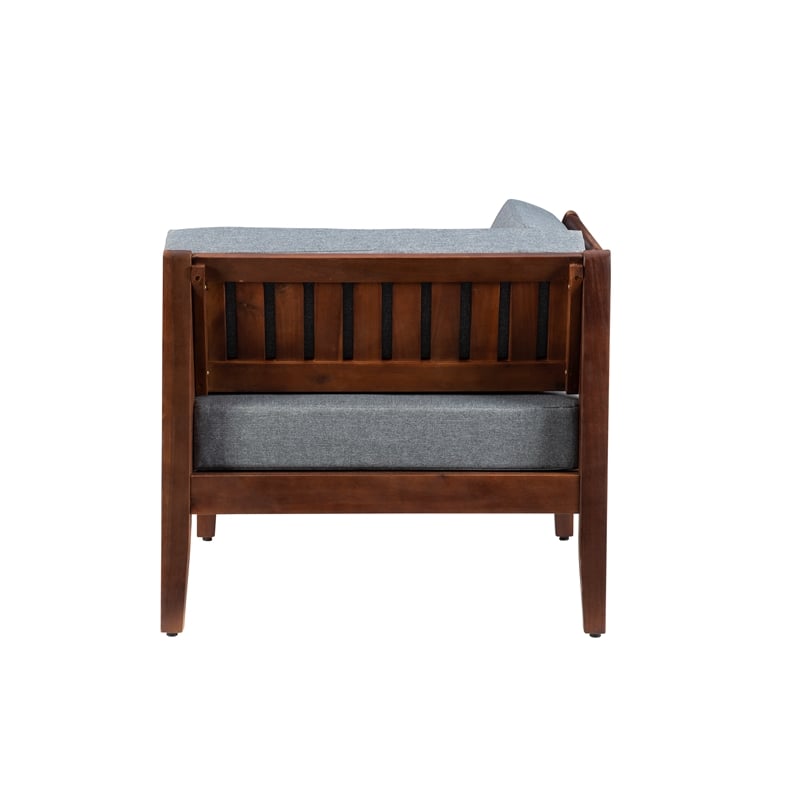 Linon Morningside Outdoor Acacia Wood Corner Chair with Gray Cushions in Walnut