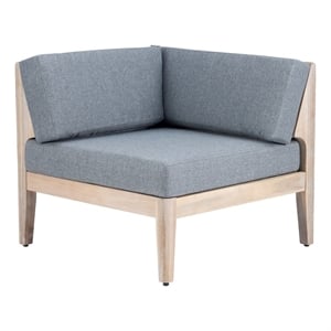 Linon Morningside Outdoor Acacia Wood Corner Chair with Gray Cushions in Natural