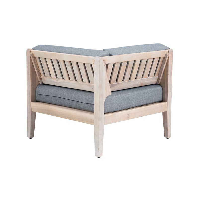 Linon Morningside Outdoor Acacia Wood Corner Chair with Gray Cushions in Natural