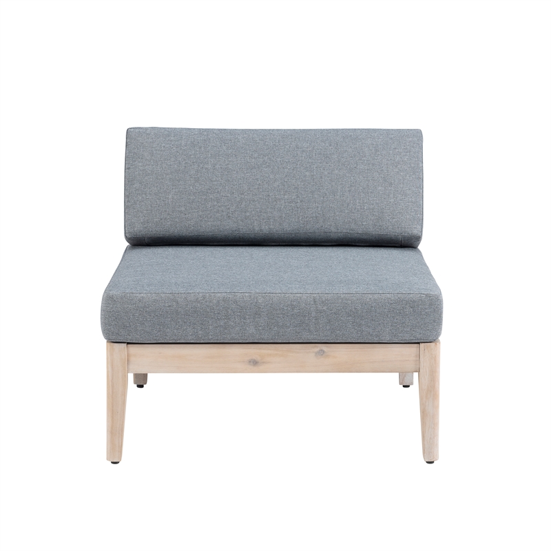 Linon Morningside Outdoor Acacia Wood 4 Piece Set with Gray Cushions in Natural