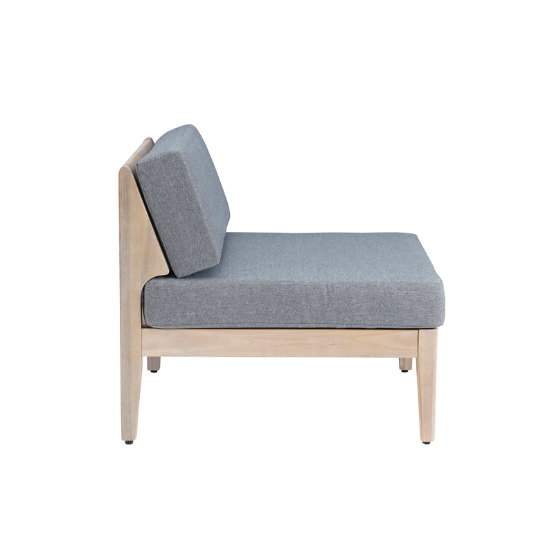 Linon Morningside Outdoor Acacia Wood 4 Piece Set with Gray Cushions in Natural