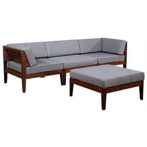 Linon Morningside Outdoor Acacia Wood 4 Piece Set with Gray Cushions in Walnut