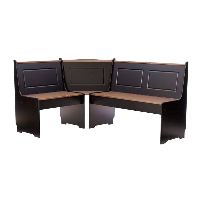 Linon Ardmore Pine Wood Corner Nook Dining Set with Storage in Black and Pecan