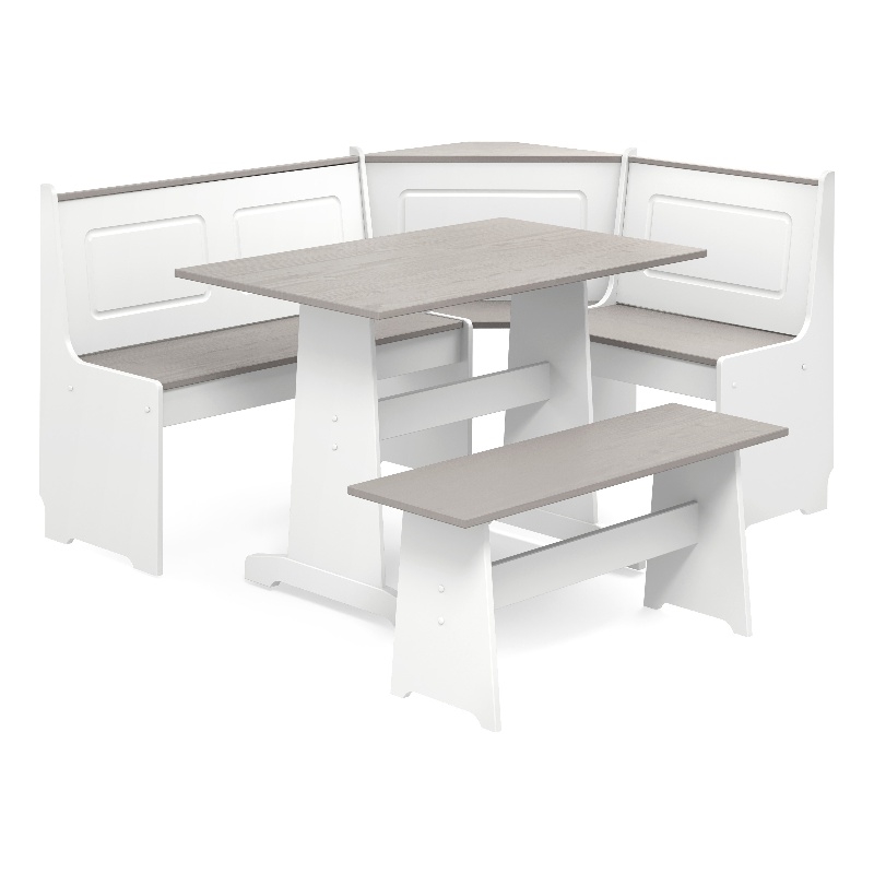 Linon Ardmore Pine Wood Corner Nook Dining Set with Storage in White and Gray