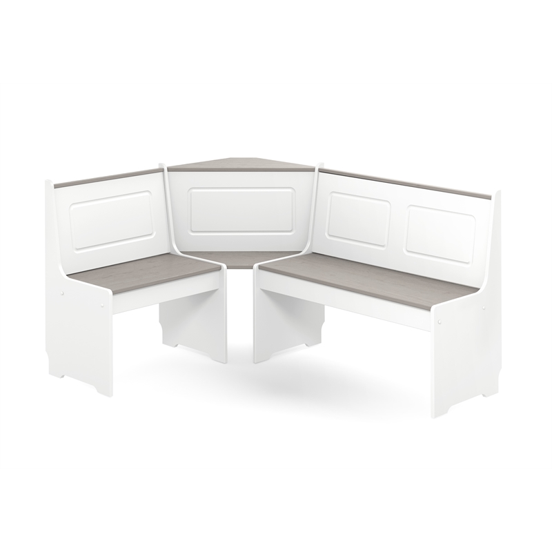 Linon Ardmore Pine Wood Corner Nook Dining Set with Storage in White and Gray