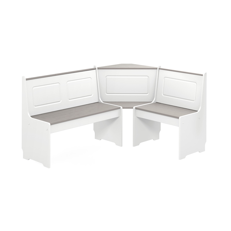 Linon Ardmore Pine Wood Corner Nook Dining Set with Storage in White and Gray