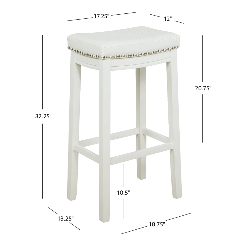 Linon Claridge Backless Bar Stool White Faux Leather Seat Wood Frame in White