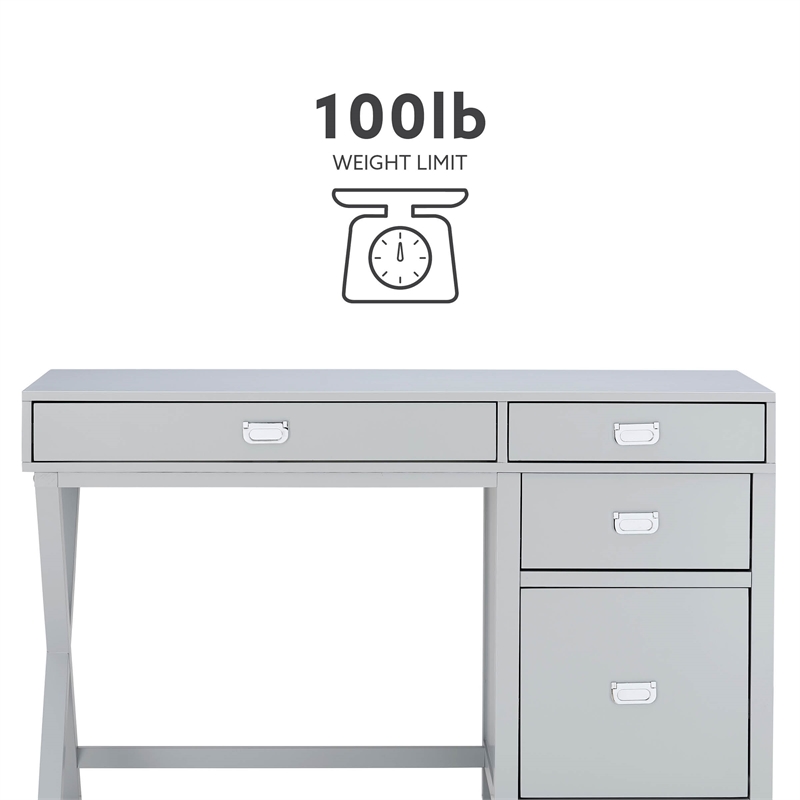 Linon Peggy Side Storage Wood Desk with 4 Drawers Silver Hardware in Gray