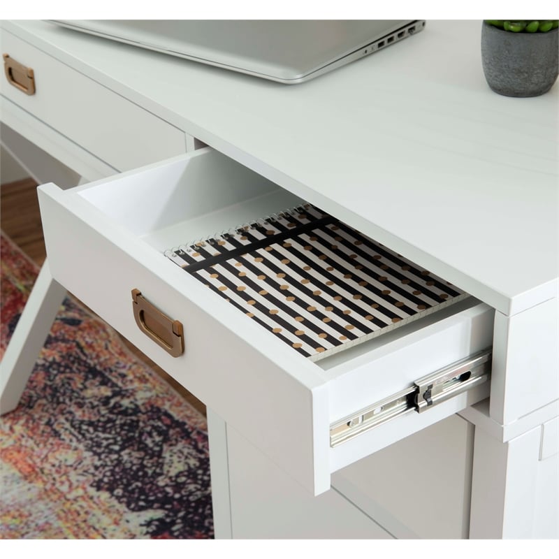 Linon Peggy Side Storage Wood Desk with 4 Drawers Rose Gold Hardware in White