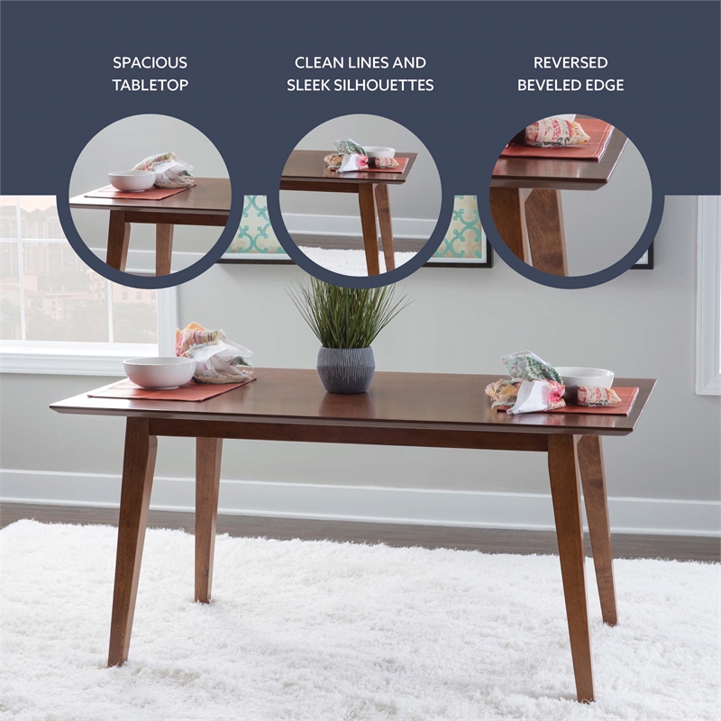 Linon Patty Mid-Century Dining Table with Tapered Legs in Brown Stained Wood