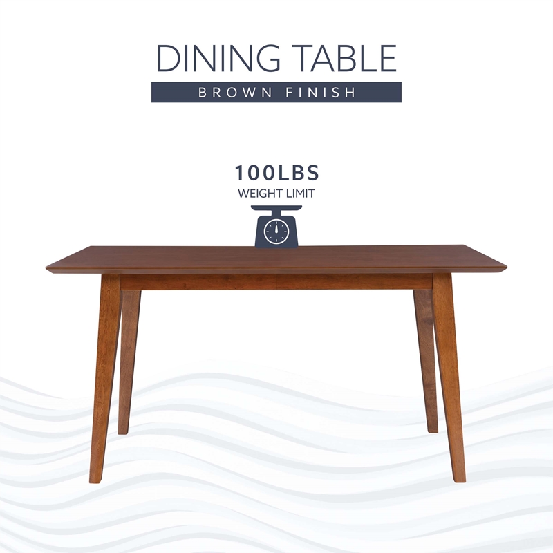 Linon Patty Mid-Century Dining Table with Tapered Legs in Brown Stained Wood