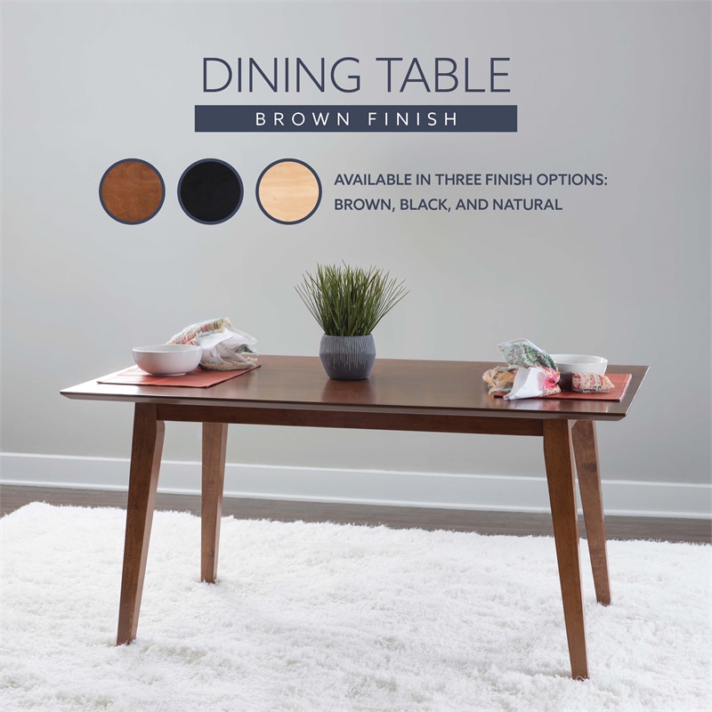 Linon Patty Mid-Century Dining Table with Tapered Legs in Brown Stained Wood