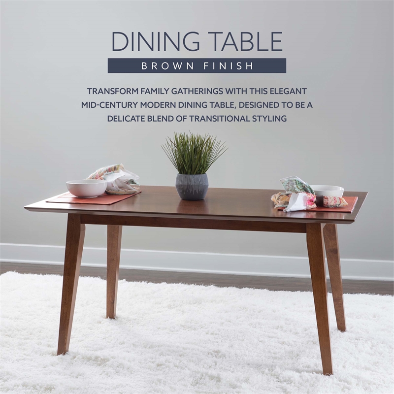 Linon Patty Mid-Century Dining Table with Tapered Legs in Brown Stained Wood