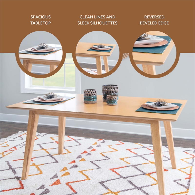 Linon Patty Mid Century Dining Table with Tapered Legs in Natural Brown Wood