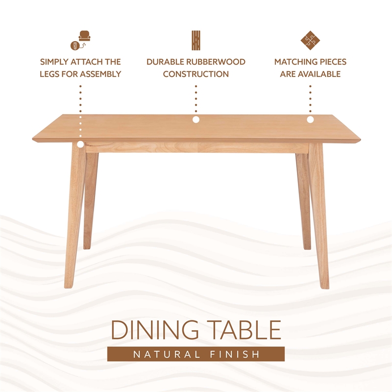 Linon Patty Mid Century Dining Table with Tapered Legs in Natural Brown Wood