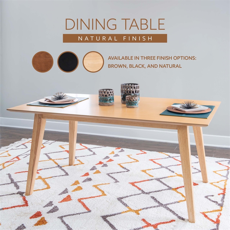 Linon Patty Mid Century Dining Table with Tapered Legs in Natural Brown Wood