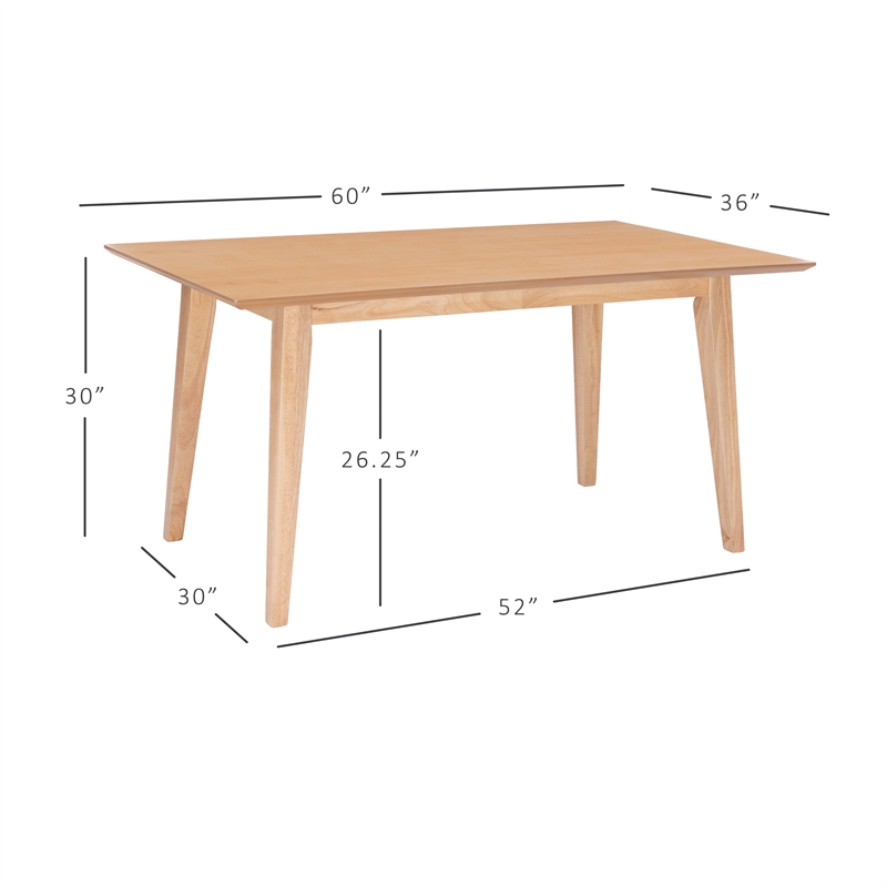 Linon Patty Mid Century Dining Table with Tapered Legs in Natural Brown Wood