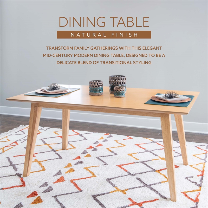 Linon Patty Mid Century Dining Table with Tapered Legs in Natural Brown Wood