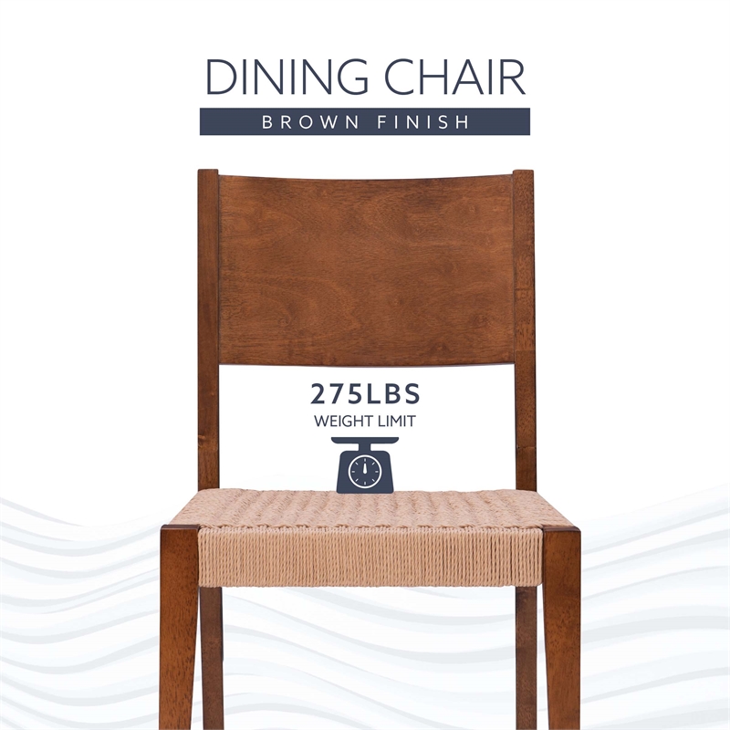 Linon Patty Set of 2 Dining Chairs Woven Seat Tapered Leg in Brown Finished Wood