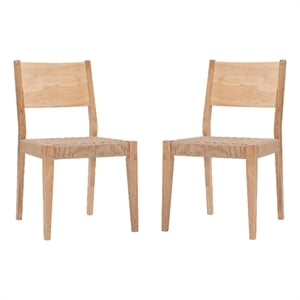Linon Patty 18&quot Dining Chairs with Woven Seats Set of 2 in Natural Brown Wood
