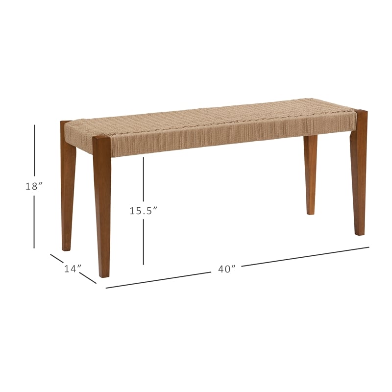 Linon Patty Rubberwood 2 Tone Bench Handwoven Rope Seat 18